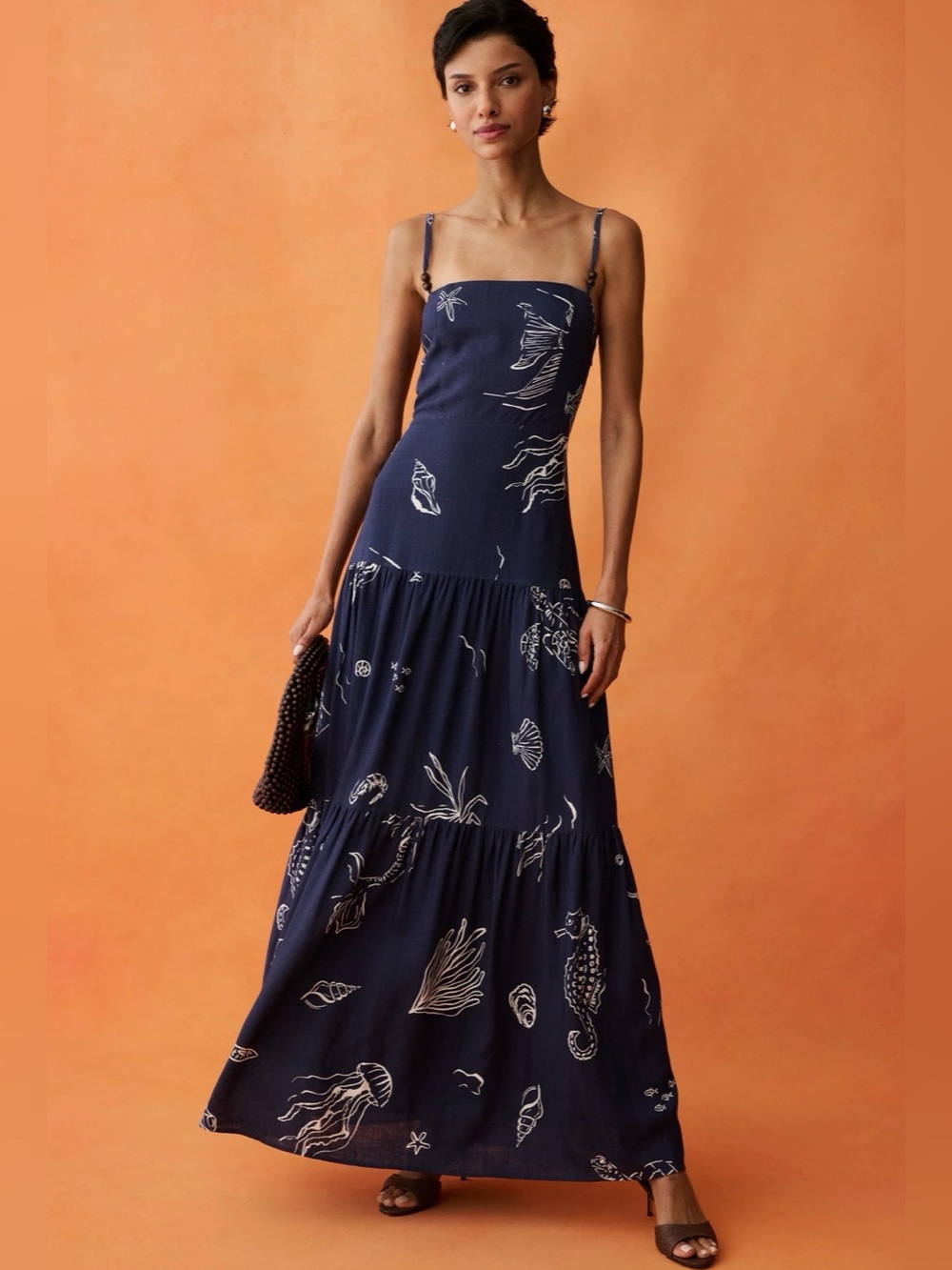 ANAYA Zali Dress Navy Sea Life Tiered Maxi Dress size 2 NWT